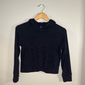 Black Cropped Ribbed Knot Hoodie